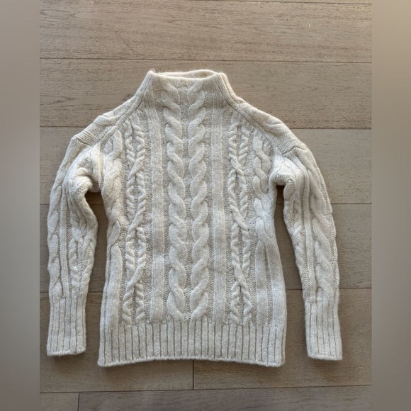 Vince Alpaca Wool Blend Braided Cable Funnel-Neck Camel Sweater crème - Picture 5 of 9